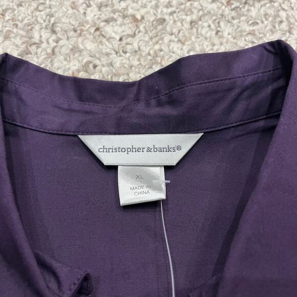 NWT Christopher & Banks Button Front Long Sleeve Tee Sz XL Purple Textured - Picture 2 of 5